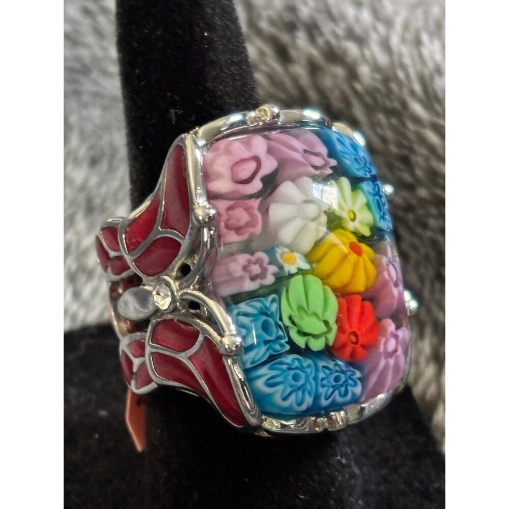 Millefiori Murano Stainless Steel Ring Sz 7.5